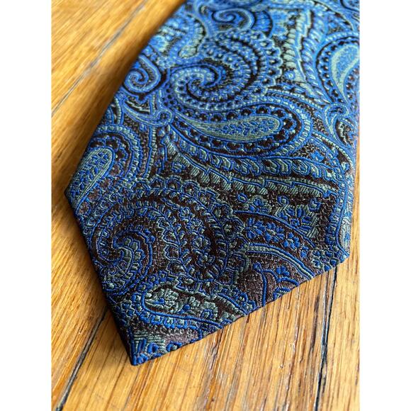 TRAFALGAR Brown/Green/Blue Paisley Silk Necktie (NWOT) - Picture 1 of 7